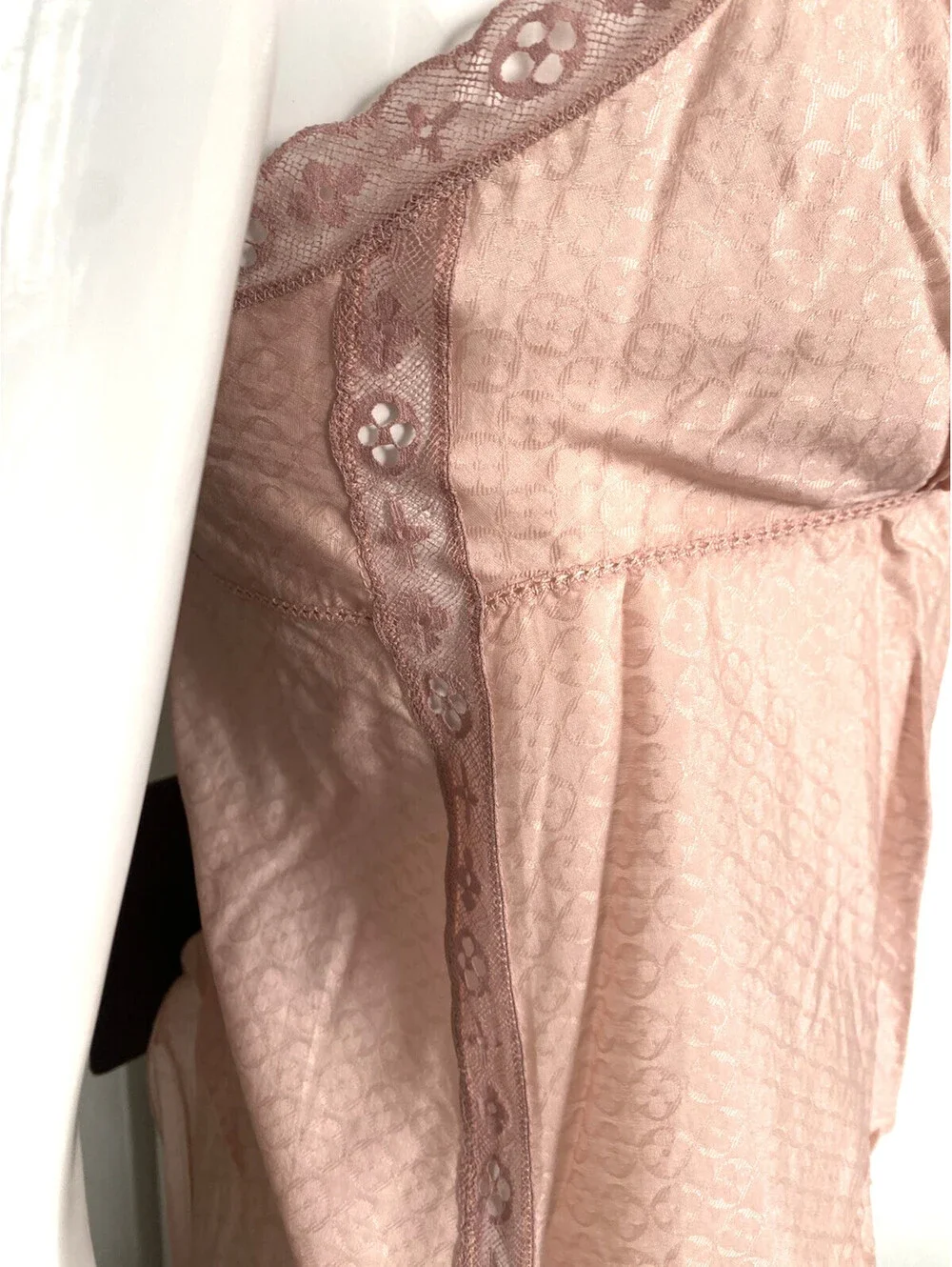 NWT Vintage Louis Vuitton FR-38 Cotton Silk Pink Monogram Lace Trimmed Camisole